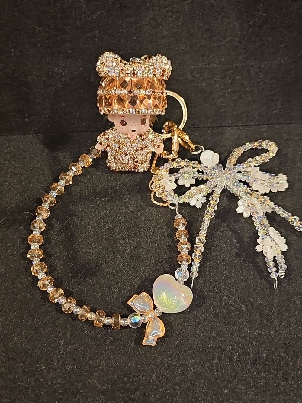 Crystal Doll Bag Charm – Gold Sparkle Statement Purse Accessory